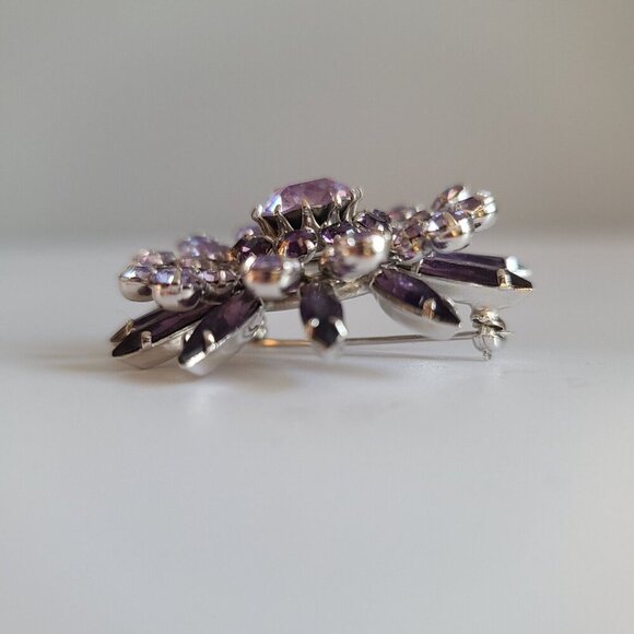 Sherman Swarovski amethyst purple circle brooch pin clip on earrings set Navette - Picture 10 of 16